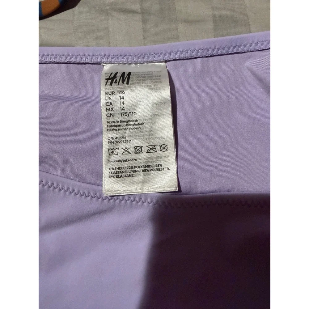 HM Lavender Purple Bikini Bottoms Size 14 Mid Rise Swim Briefs Solid 09293287